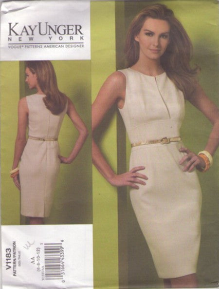 Vogue 1183 Retro 2010 Sewing Pattern American Designer Dress, Kay Unger New York, Minimalist Curve Hugging Cocktail Party Dress Size 6-12
