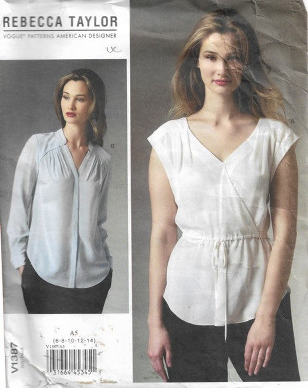 Vogue 1387 Retro 2014 American Designer Rebecca Taylor Blouse, Sheer Top Set, 2 Styles Size 6-14