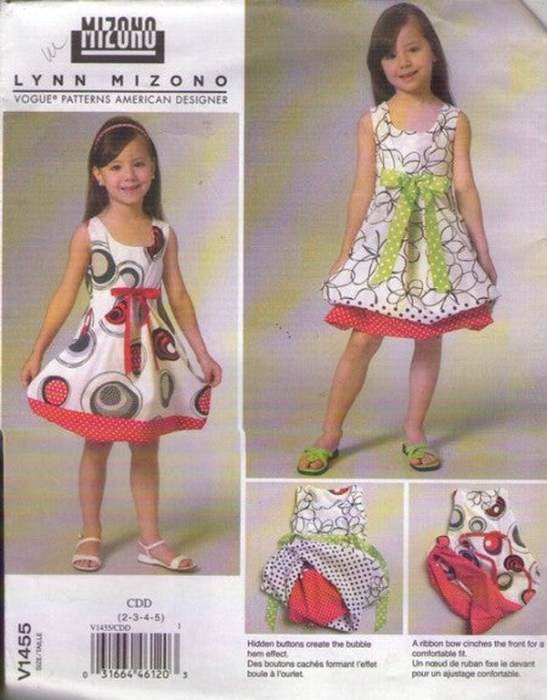 Vogue 1455 Retro 2015 Sewing Pattern Girl's Dress, Designer Lynn Mizono, Reversible Summer Dresses, Bubble Hem, Size 2-5