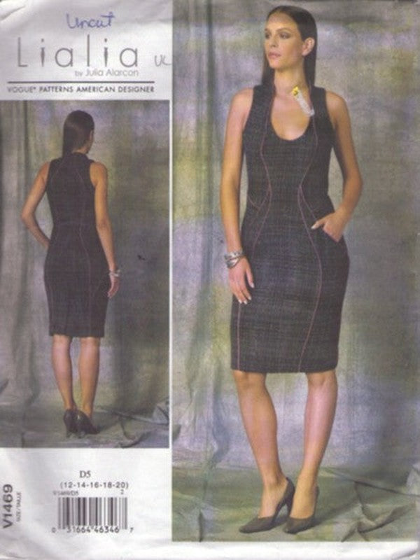 Vogue 1469 Retro 2015 Sewing Pattern American Designer Dress, Lialia by Julia Alarcon, Bodycon Stitch & Seam Details Cocktail Party Club Dress Size 12-20
