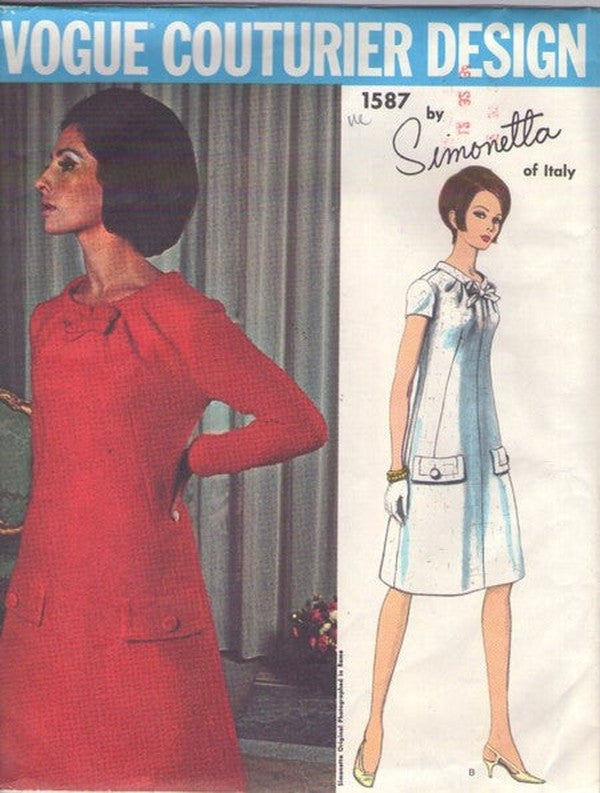 Vogue 1587 Vintage 60's Sewing Pattern Mod Dress, Couturier Design, Simonetta of Italy, Cocktail Party Size 12