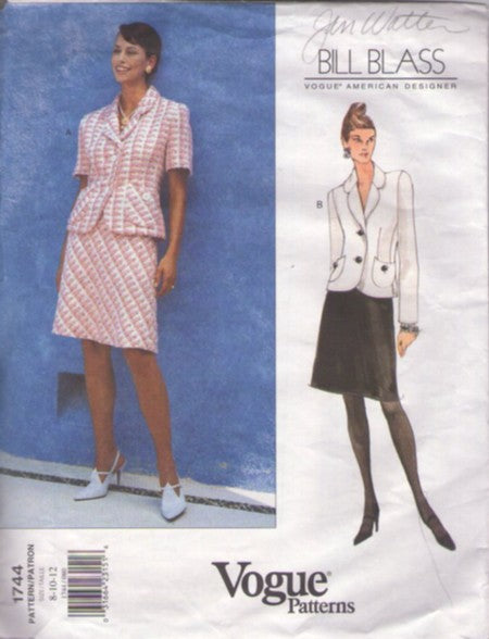 Vogue 1744 Retro 90's Sewing Pattern Secretary Separates, American Designer Bill Blass Dynasty Power Suit Dress, Jacket Top & A-Line Skirt Size 8-12