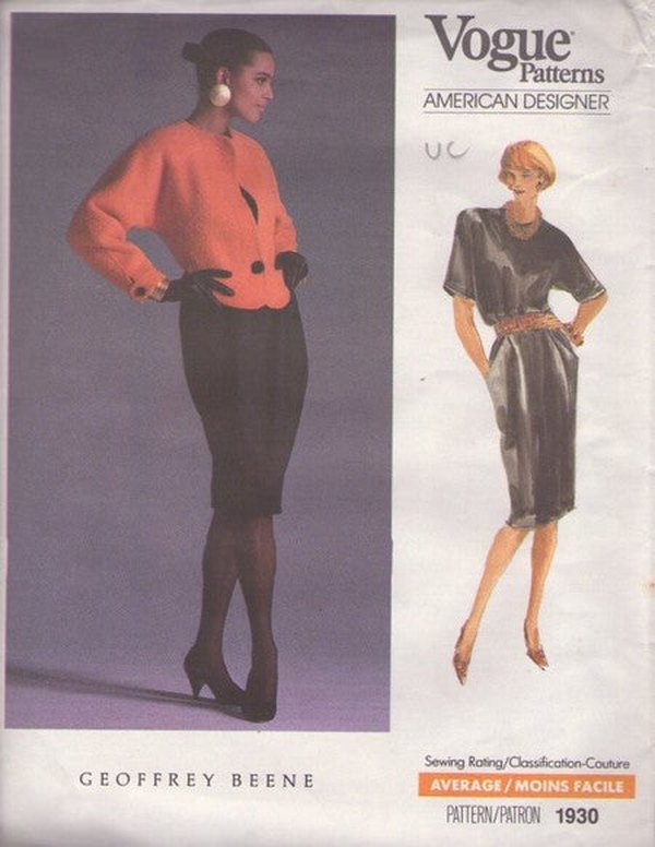 Vogue 1930 Vintage 80's Sewing Pattern American Designer Geoffrey Beene Blouse, Sheath Skirt, Jacket Size 10
