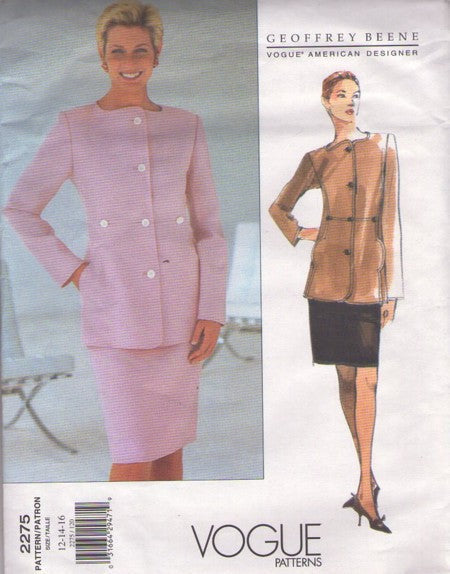 Vogue 2275 Retro 90's Sewing Pattern Suit Dress, American Designer Geoffrey Beene, Round Pocket Details Suit Jacket, Slim Sheath Skirt, Power Suit Size 12