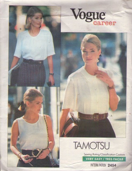 Vogue 2454 Vintage 90's Sewing Pattern Designer Tamotsu Blouse, Easy Career, Secretary Tops Size 6-10