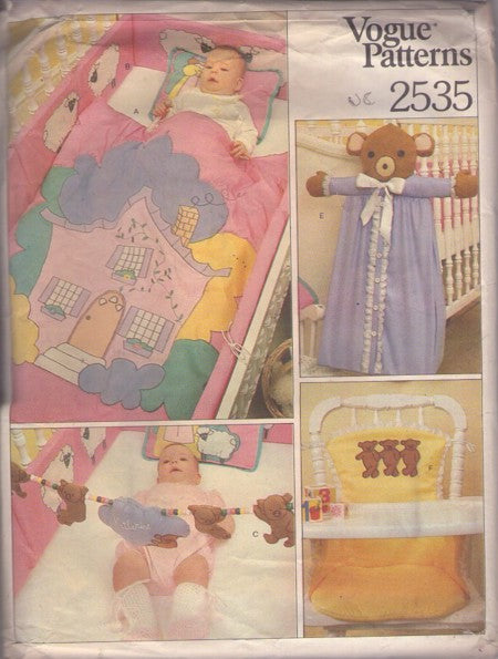 Vogue 2535 Vintage 70's Sewing Pattern Baby Layette, Bedding Crafts, Diaper Stacker, Mobile, Quilt, More