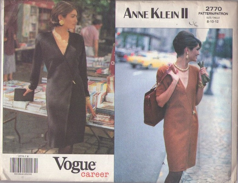 Vogue 2770 Vintage 90's Sewing Pattern Career Separates, Designer Anne Klein II Front Wrap Line V Neck Sexy Secretary Dress Size 8-12