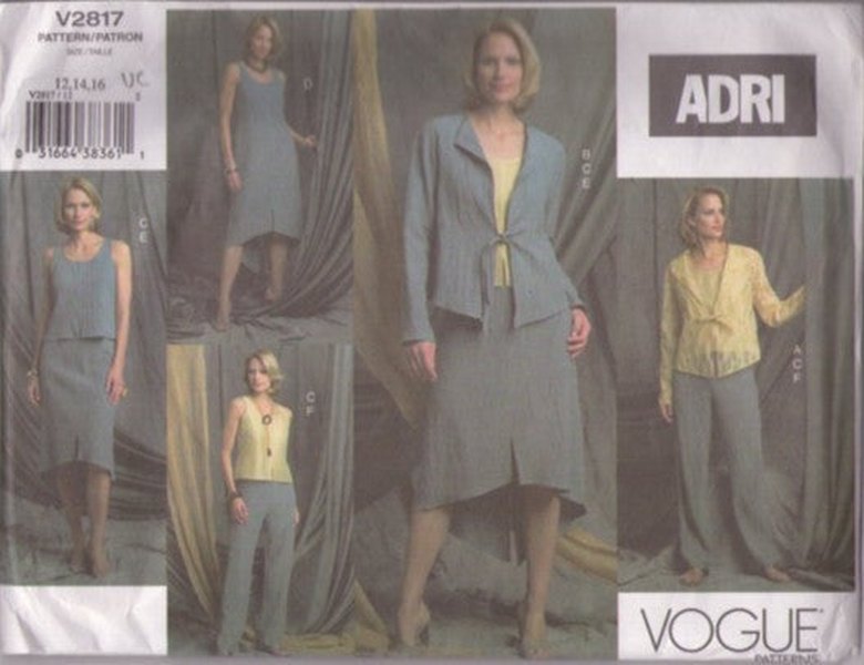 Vogue 2817 Retro 2003 Sewing Pattern Minimalist Separates, Designer ADRI Mix & Match Gauze Look Tie Front Jacket, Hi Lo Dress, Top, Pants, Skirt Size 12-16