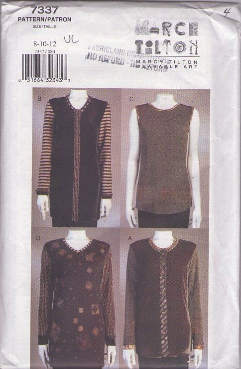 Vogue 7337 Retro 2000 Sewing Pattern Jackets, Designer Marcy Tilton, Wearable Art Top, Cardigan Jacket Size 8-12 CUT