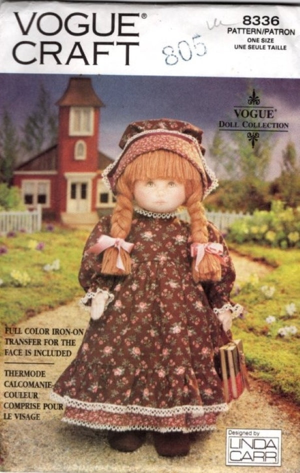 Vogue 8336 Vintage 90's Sewing Pattern Craft Doll Collection, Designs by Linda Carr, 18" Historic Early American Pioneer, Prairie Doll & Outfit