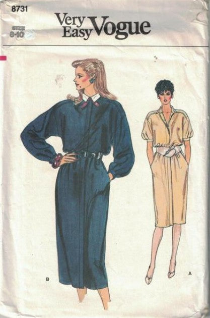 Vogue 8731 Vintage 80's Sewing Pattern Teacher Dress, Very Easy, New Wave, Grunge, Brat Pack Look, Dolman Sleeves, 2 Styles Size 14