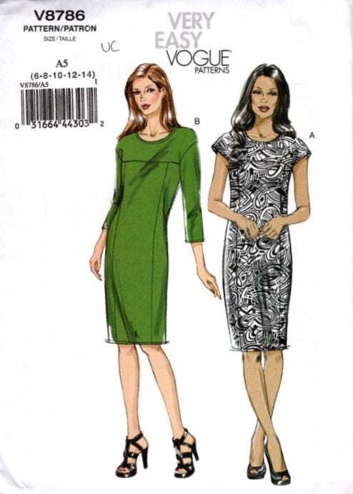 Vogue 8786 Retro 2012 Sewing Pattern Very Easy Yoked Sheath Dress, Career Styles Size 6-14