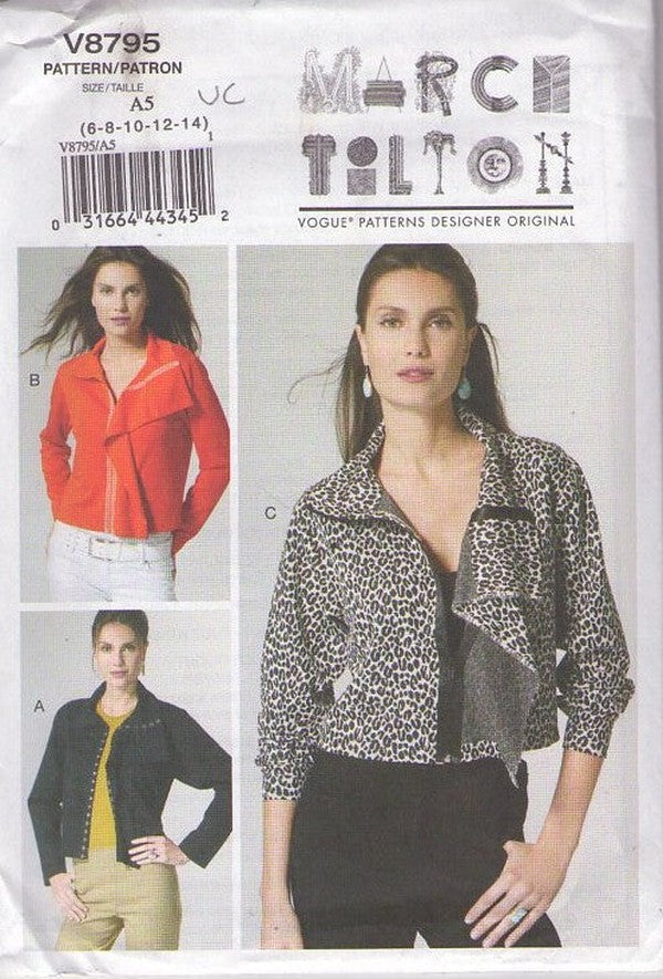 Vogue 8795 Retro 2011 Sewing Pattern Designer Original Jackets, Marcy Tilton, Asymmetric Draped Flap Avant Garde Jacket Set, 3 Styles Size 6-14