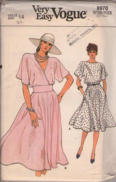 Vogue 8970 Vintage 80's Sewing Pattern Easy Blouson Dress, Summer Party, Secretary Size 14