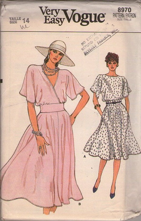 Vogue 8970 Vintage 80's Sewing Pattern Easy Blouson Dress, Summer Party, Secretary Size 14