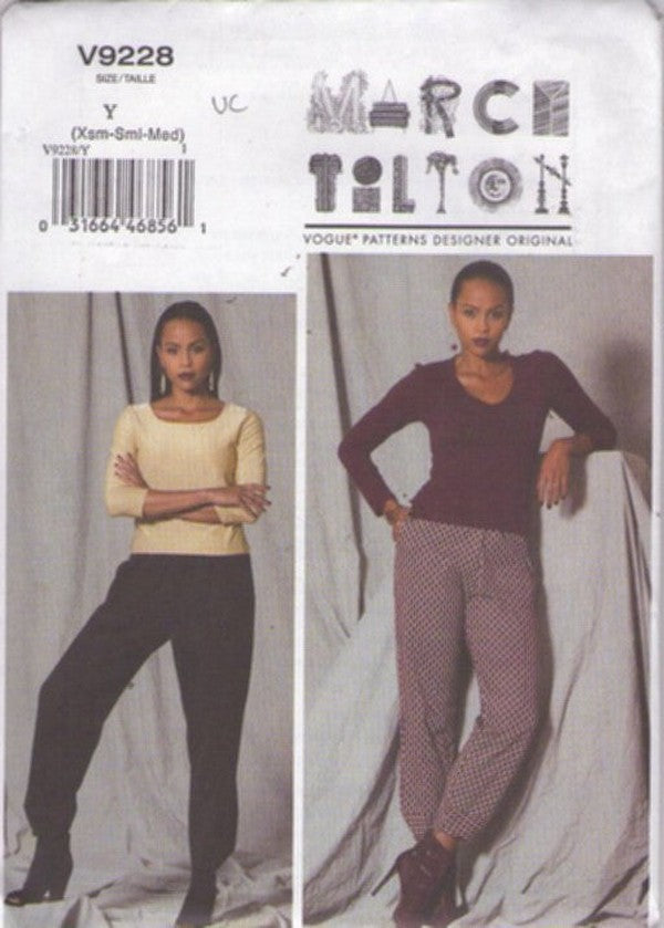 Vogue 9228 Retro 2016 Sewing Pattern Designer Original Trousers, Marcy Tilton, Tapered Loose Fit Pants, Casual Styles, Pockets Size XS-M