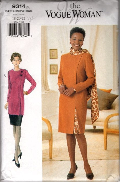 Vogue 9314 Retro 90's Sewing Pattern Vogue Woman Career Tunic Top Dress, Sheath Skirt Size 18-22