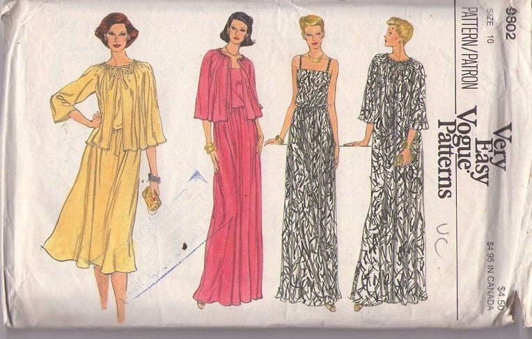 Vogue 9802 Vintage 70's Sewing Pattern Disco Slip Dress, Flared Loose Jacket, Sun Dress, Maxi Party Gown Size 10