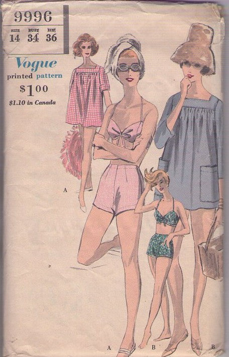 Vogue 9996 Vintage 60's Sewing Pattern Pinup Swimsuit, Bikini Bra Top, – MOMSPatterns Vintage Sewing