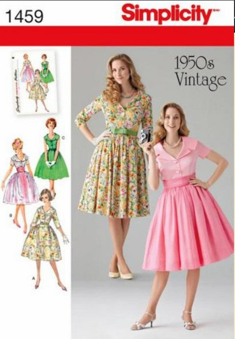 Simplicity 1459 2954 Retro 2024 Sewing Pattern Repro 1950s Dress, Original Issue 1959 Shirtwaister Size 16 24