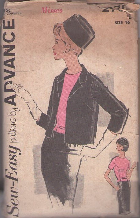 Advance 2765 Vintage 60's Sewing Pattern Suit Dress, Mad Men Secretary, Pencil Sheath Skirt, Clutch Jacket, Back Buttoned Princess Seams Blouse Size 16