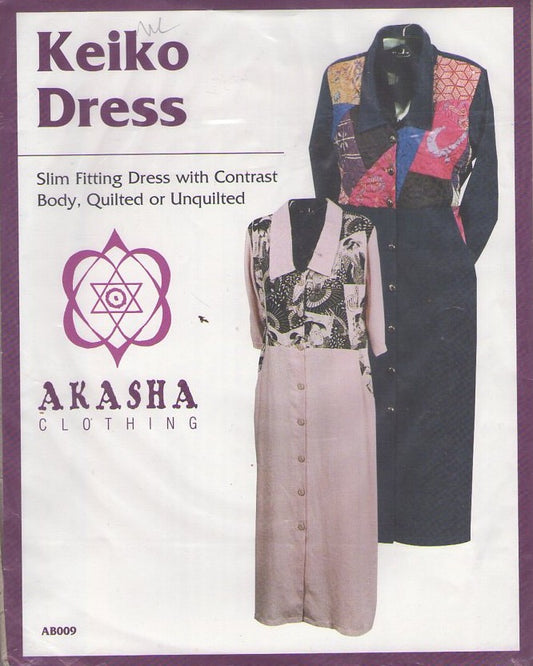 Akasha Clothing AB009 Retro 2001 Sewing Pattern Keiko Dress, Quilted Patchwork Styles Size S-XL