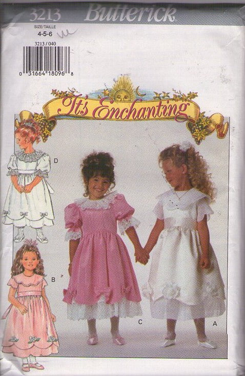 Butterick 3213 Vintage 90's Sewing Pattern Girls' Dress Set, It's Enchanting, Petticoat Slip, Bridal Flower Girl, Special Occasion Dress, 4 Styles Size 4-6