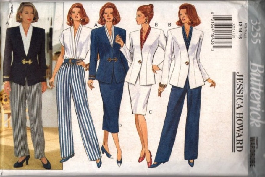 Butterick 3255 Vintage 90's Sewing Pattern Career Separates, Jessica Howard, Suit Blouse, Power Suit Jacket, Sheath Skirt, Pants, Size 12-16