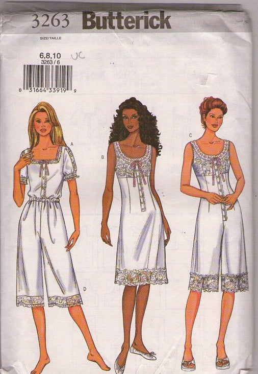 Butterick 3263 Retro 2001 Sewing Pattern Victorian Lingerie, Historical Undergarments, Cottagecore, Petticoat, Slip, Lacy Jumpsuit, Blouse Top, Tap Panties Shorts Size 6, 8, 10