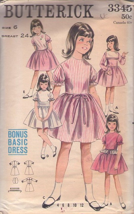 Butterick 3345 Vintage 60's Sewing Pattern Girls' Separates, Fancy Bonus Basic School or Flared Skirt Party Dress Set, 5 Styles Size 6