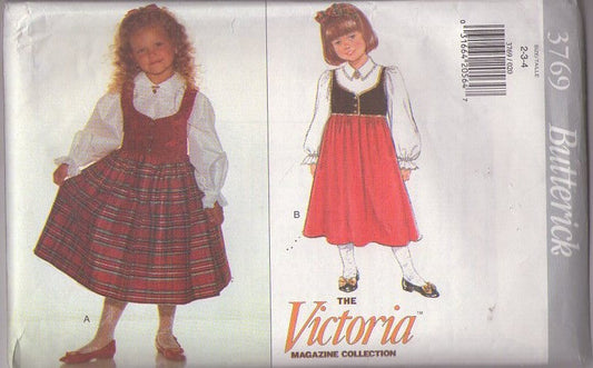 Butterick 3769 Vintage 90's Sewing Pattern Girls' Dress, Scottish Jumper, Blouse, The Victoria Magazine Collection School or Party Outfit Size 2-4