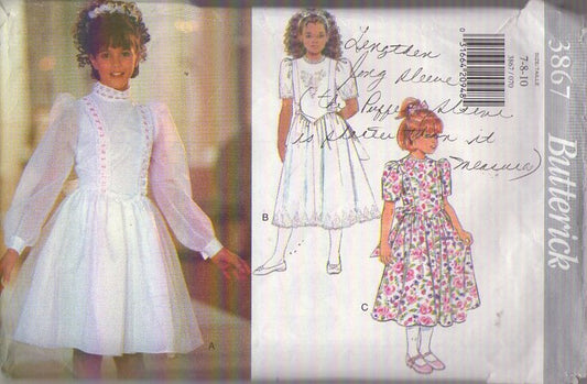 Butterick 3867 Vintage 90's Sewing Patern Girl's Formal Dress, Bridal Party, Cottagecore, Size 7-10