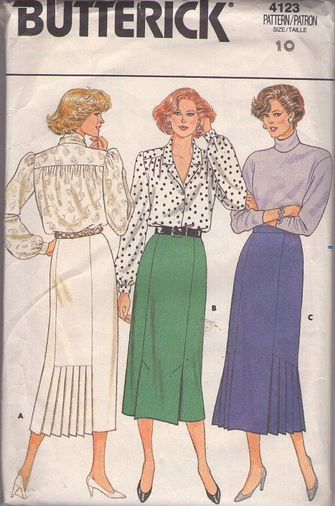 Butterick 4123 Vintage 80's Sewing Pattern Secretary Skirts, Pleats, Rear or Side Knife Pleating, Modest Length Skirt Set Size 10