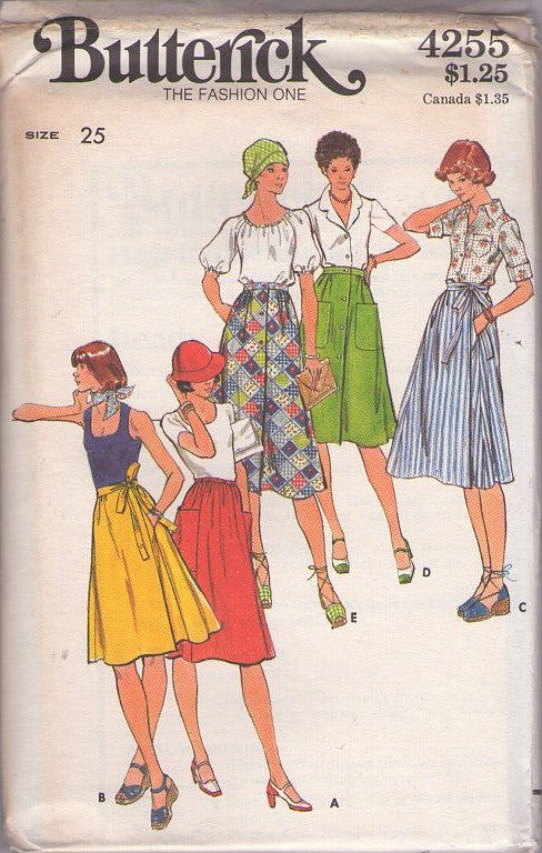 Butterick 4255 Vintage 70's Sewing Pattern Wrap Around or Button Front Skirt, Skirts Set, Hippie Summer Size 12
