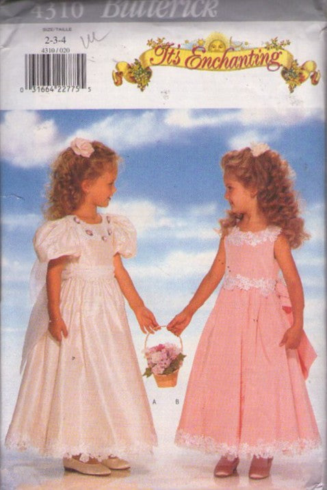 Butterick 4310 Retro 90's Sewing Pattern Girls' Dress, Petticoat Set, It's Enchanting, Formal Flower Girl Dress, Petticoat Slip Fancy Gown 2 Styles Size 2-4