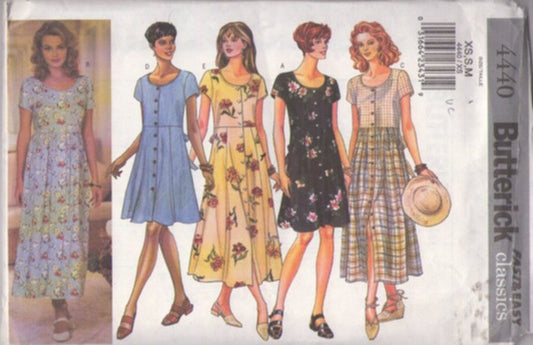 Butterick 4440 Retro 2001 Sewing Pattern Classics Dress Set, Cottagecore Farmcore, Modest Front Buttoned Coat Dress, Teacher Dirndl Dress Set Size XS-M PART CUT