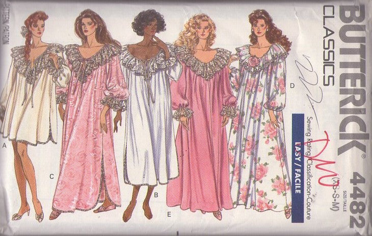 Butterick 4482 Vintage 80's Sewing Pattern Sweeping Nightgown, Easy Caftan, Lounge Dress, Size XS-M