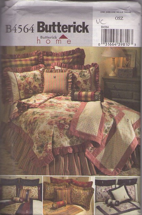 Butterick 4564 Retro 2004 Sewing Pattern Home Decor, Bedding, Comforter, Pillow Shams, Neck Roll All Sizes