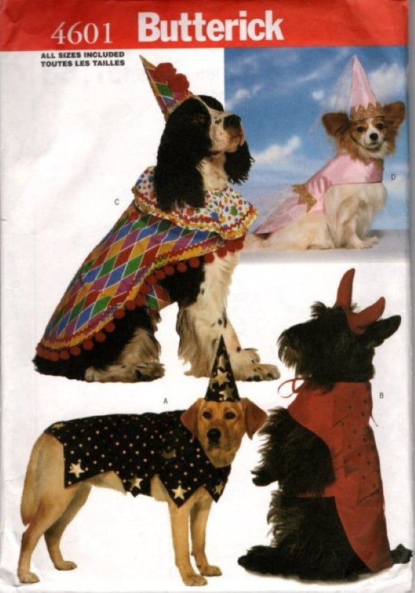 Butterick 4601 Retro 2001 Sewing Pattern Pet Dog Costumes, Halloween Dress Up Cape, Coat, Hats SO CUTE All Sizes