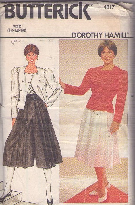Butterick 4817 Vintage 80's Sewing Pattern Secretary Separates, Skater Dorothy Hamill, Pleated Skirt, Culottes, Gauchos, Double Breasted Blouse Jacket, Cummerbund Size 12-16