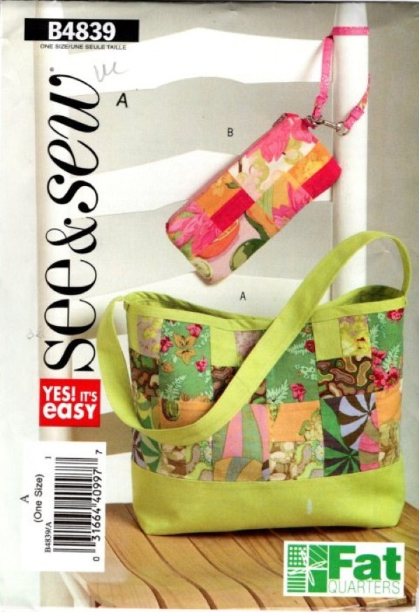 Butterick 4839 Retro 2006 Sewing Pattern Easy Patchwork Handbag, Tote, Wristlet Purse from Fat Quarters OZ
