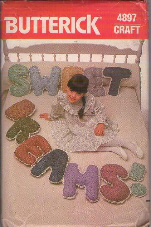 Butterick 4897 Vintage 80's Sewing Patterns Pillows, Easy Alphabet Pillow, Lace Trimmed Stuffed Letters, Make Words One Size