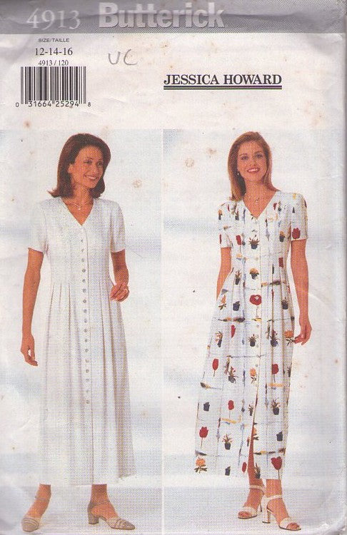 Butterick 4913 Retro 90's Sewing Pattern Designer Jessica Howard Dress, Front Buttons, Modest, Cottagecore Career Size 12-16