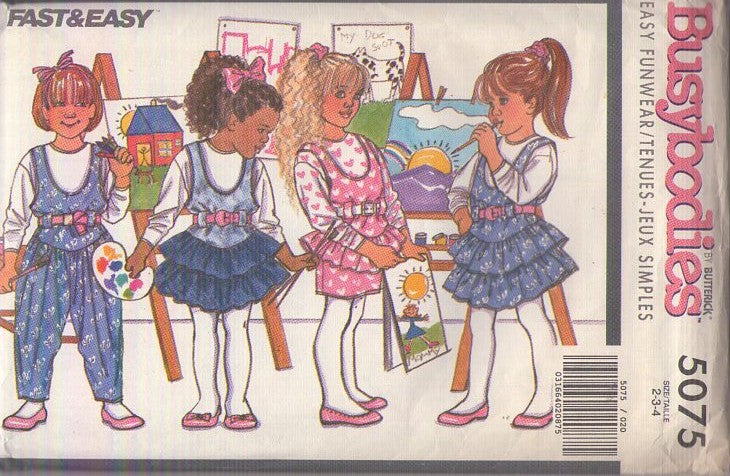 Butterick 5075 Vintage 90's Sewing Pattern Girl's Jumpsuit, Romper, Jumper, Dress, Top, Beginners Busybodies Size 2-4