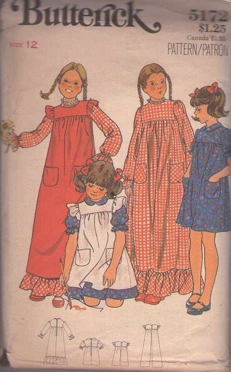 Butterick 5172 Vintage 70's Sewing Pattern Teen Girls' Dress, Pinafore, Modest Flared Granny Prairie Gown, School Dress, Cottagecore Farmcore Pinafore Apron Cover Up Size 12
