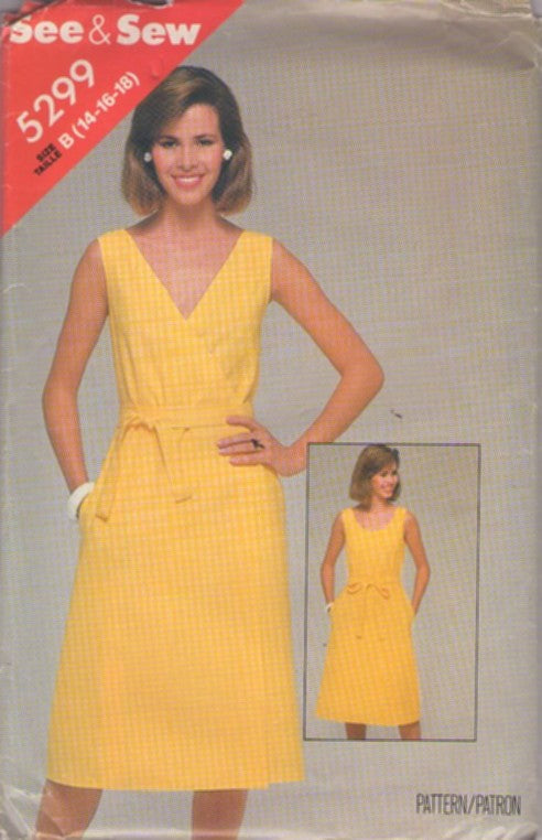 Butterick 5299 Vintage 80's Sewing Pattern Back Wrap Sun Dress, See & Sew Summer Sundress Size 14-18