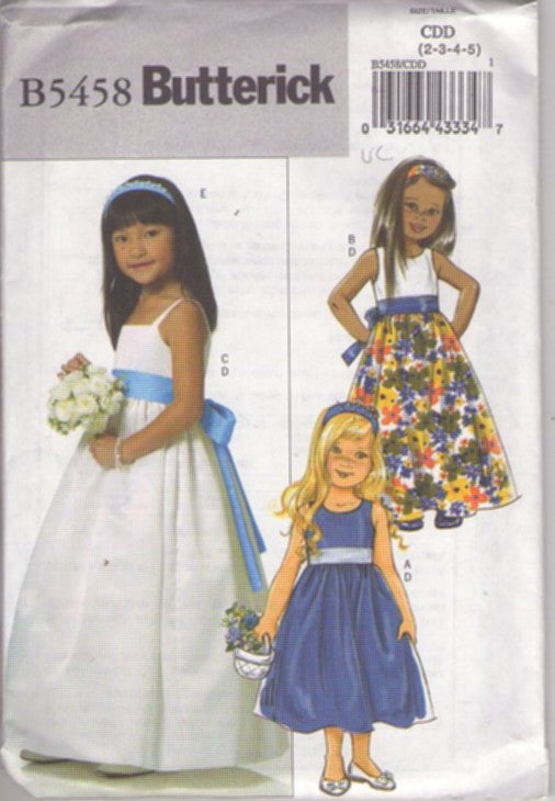 Butterick 5458 Retro 2010 Sewing Pattern Girl's Fancy Formal Dress, Bridal Party, Tea Length Size 2-5