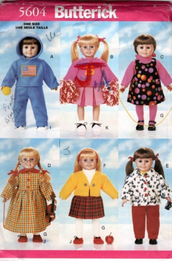 Butterick 5604 Retro 90's Sewing Pattern American Girl 18" Doll Wardrobe, Dress, Coat, Jumper, MORE OX