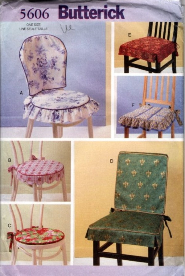 Butterick 5606 Retro 90's Sewing Pattern Round & Square Chair Pads, Chair Cushions, Covers, 6 Styles OZ