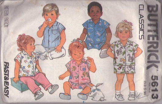 Butterick 5613 Vintage 80's Sewing Pattern Boys' & Girls' Separates, Classics, Button Front Shirt, Blouse, Straight Leg Pants, Shorts Size NB-M